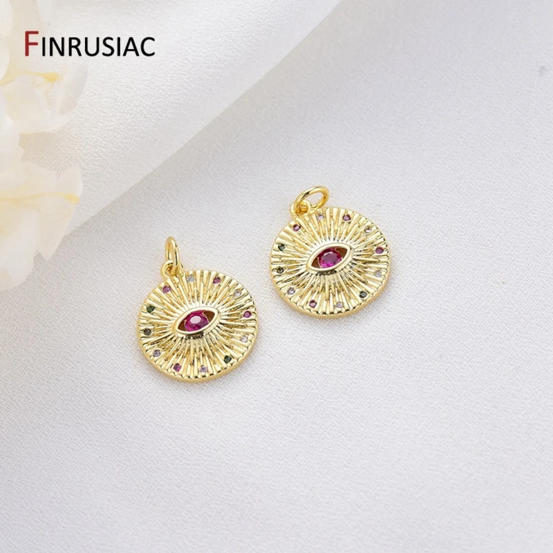 2021 New Trendy Series Round Evil Eye Pendants Charms Accessories For Jewelry Making 14K Gold Plated Pave Setting Zircon stone