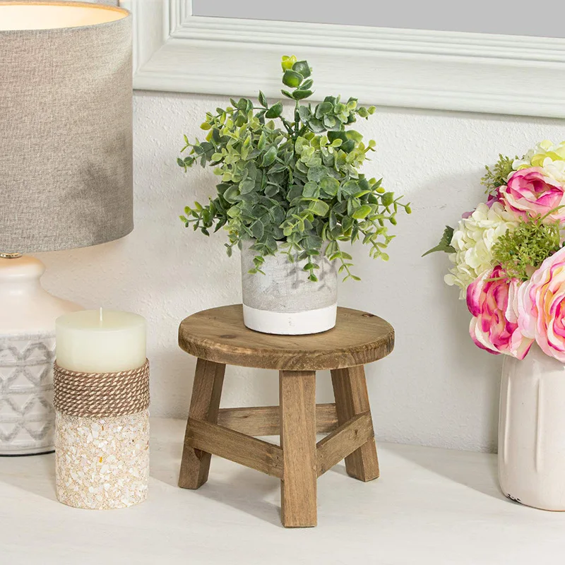 

Newly Wooden Plant Stand Plant Holder Stool Multifunctional Display Home Decor for Flower Pot Round 17.8*17.8*15cm