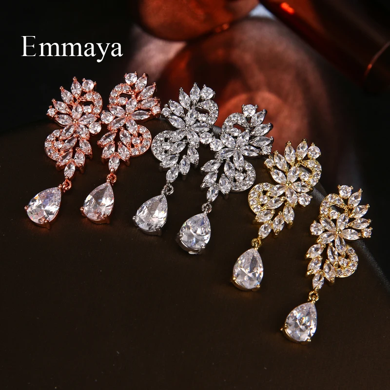 Emmaya New Charming Delicate Flower Modelling Earring For Women&Girls Ingenious Zirconia Jewelry Three Colors Banquet Dress-up