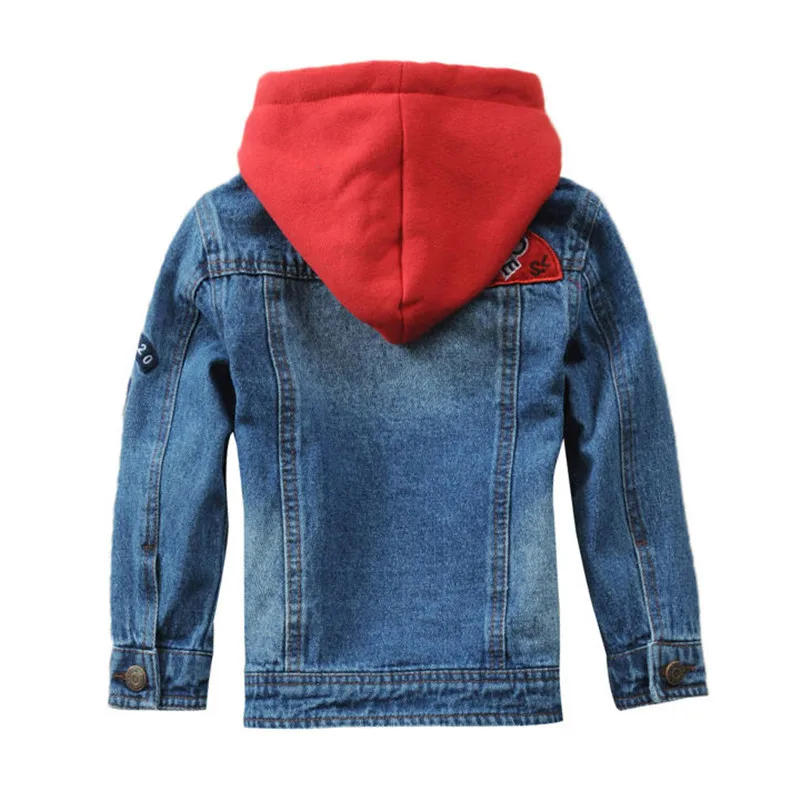 Children's Denim Jacket With Hood Fashion Splicing Design Kids Jeans Coat For Teen Boys 2-14 Years Outerwear LC101