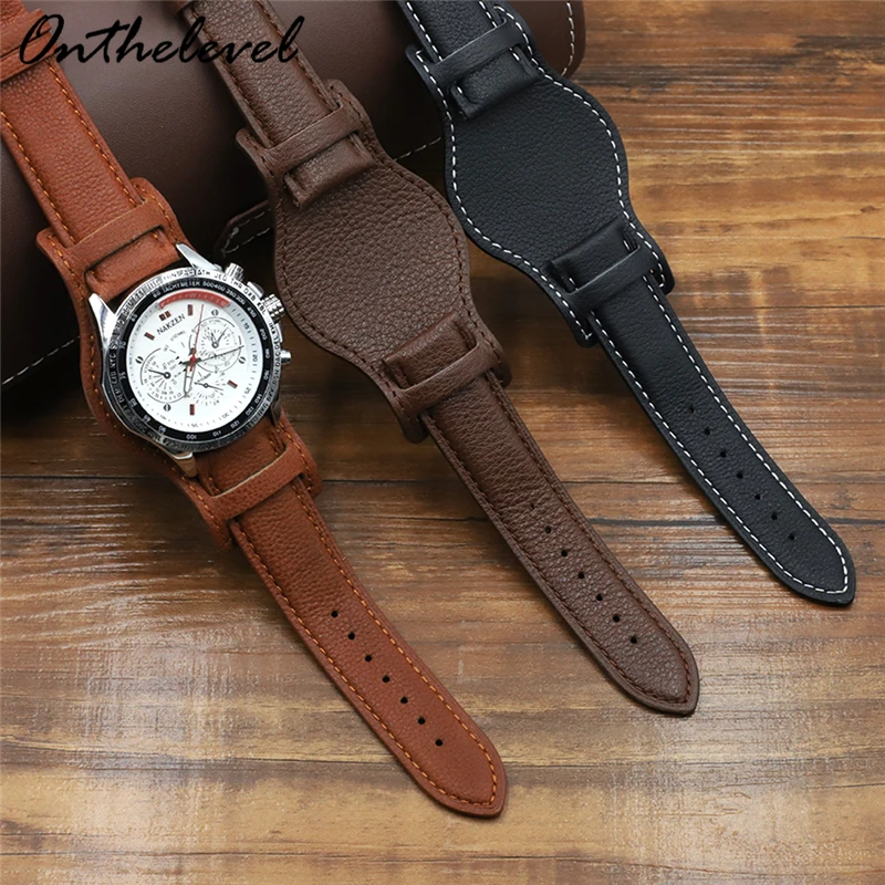 

Genuine Leather Watch Strap 18mm 20mm 22mm Watchband With Mat Black Brown Coffee Leather Bracelet Wristwatch Band