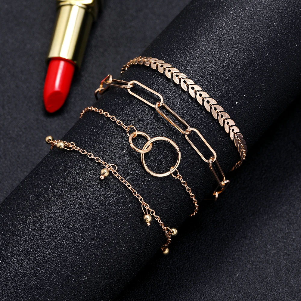 Korean version Circle Crystal Multilayer Bracelet for Women Bells Bracelet Boho Body Jewelry