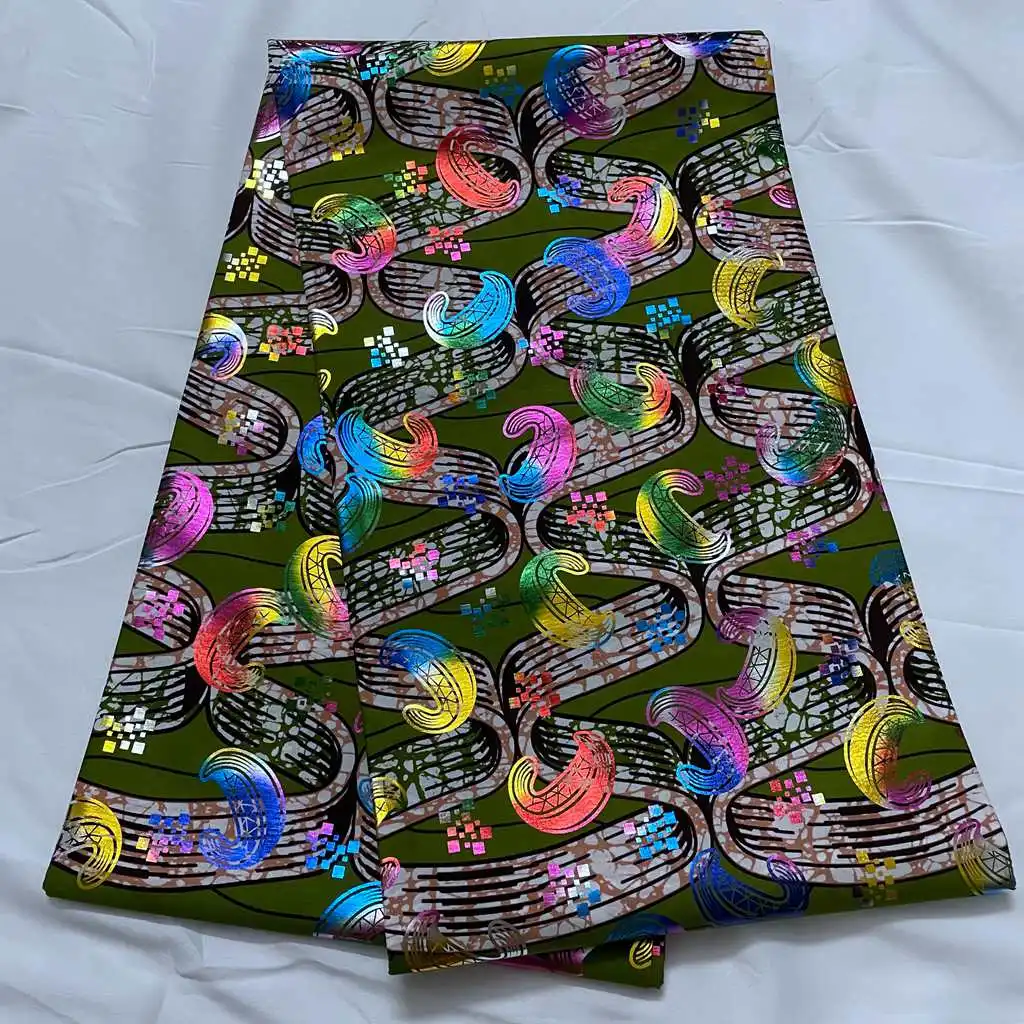 Nigerian Shining Colorful Golden Supe-V Ankara Wax Fabrics African Cotton Wrapper Printed Materials 6Yards Sewn For Women Dress