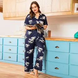 4XL Plus Size Summer Women Pajamas Nice Good Quality Horse Printing Pajama Sets Casual Soft Pijama Homewear Sleepwear