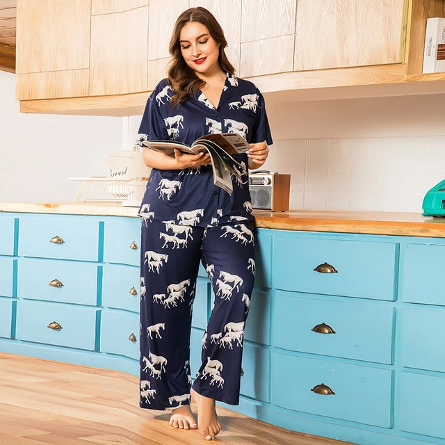 4XL Plus Size Summer Women Pajamas Nice Good Quality Horse Printing Pajama Sets Casual Soft Pijama Homewear Sleepwear AliExpress