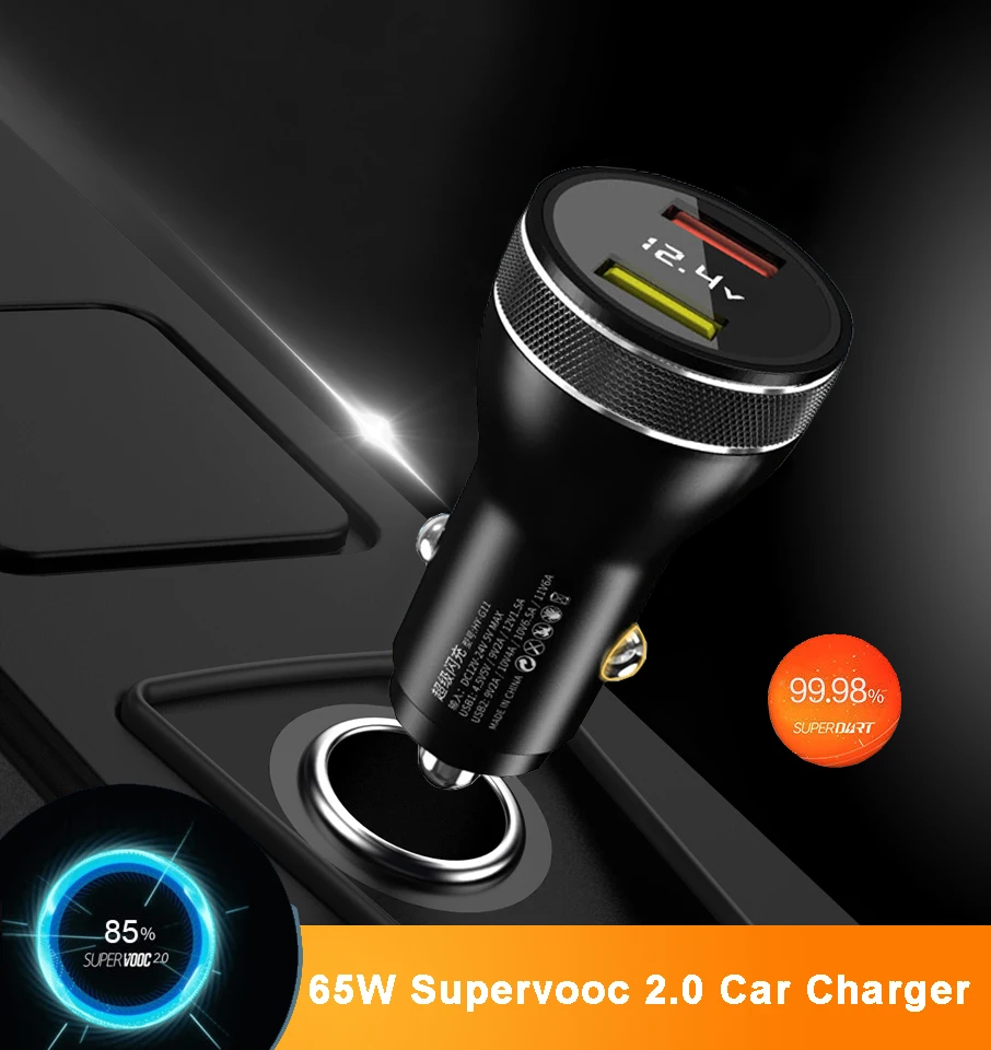 65W SUPERVOOC 2.0 SuperDart + 22.5W Car Fast Charger For OPPO Find X3 Pro Reno 6 Realme GT Master GT Neo X50 8 Pro 6.5A Cable