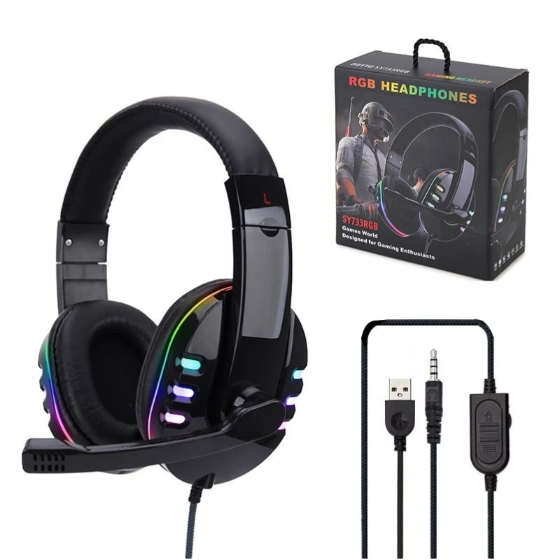 RGB Light Gaming Earphone with HD MIC PC Gamer Headset wired headphone For PS4 Switch Cell phone kids Gift