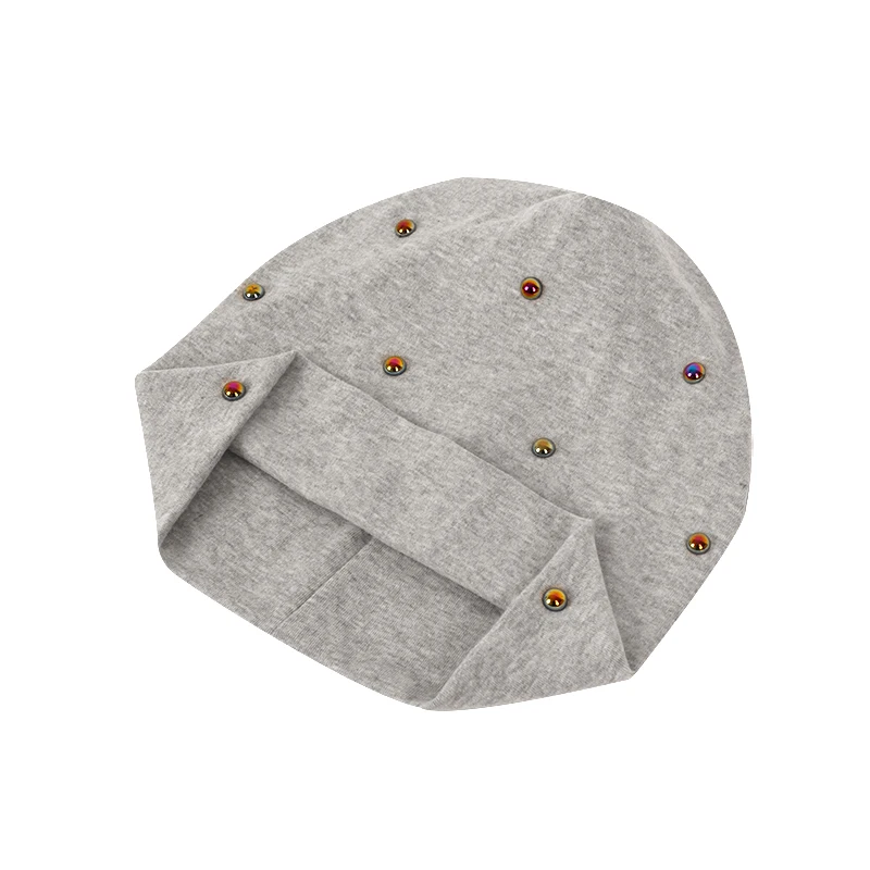 Women Casual Multicolor Pearls Skullies Beanies Hat Soft Knitted Bonnets Ladies Spring Autumn Slouchy Stretch Cap