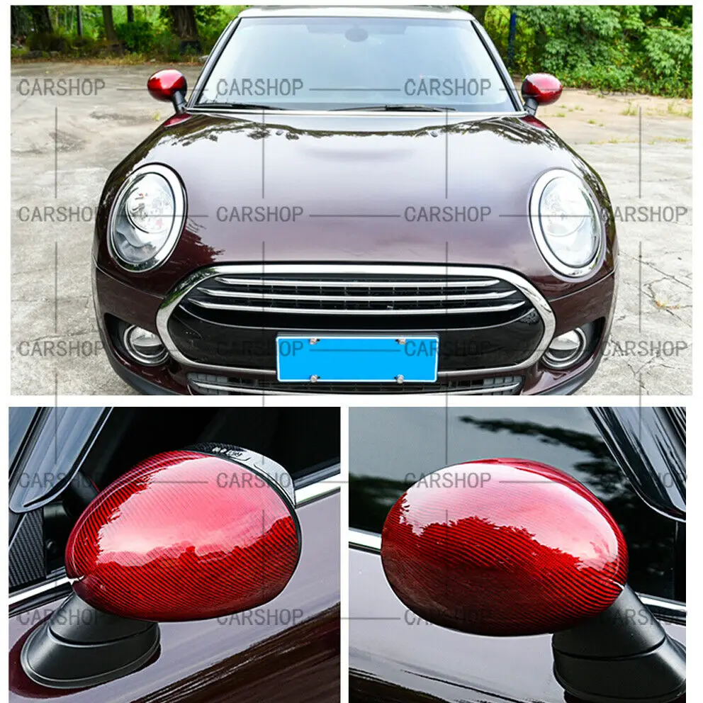 Fit For MINI Cooper F54 F55 F60 3K Red Carbon Fiber Door Side Mirror Cover W/O Light 2pcs