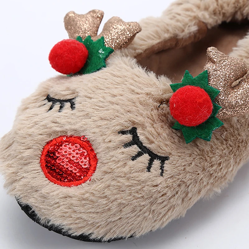 Fluffy Women Family Slipper Warm Antlers Cute Christmas Slippers Cartoon Non-slip Best Slippers For home Cozy Floor Soft slipper