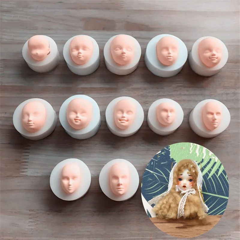 SNASAN 3D Doll Facemold Super Light Clay Soft Pottery Sugar Face Mold Silicone Mould UV Epoxy Pendant Mold