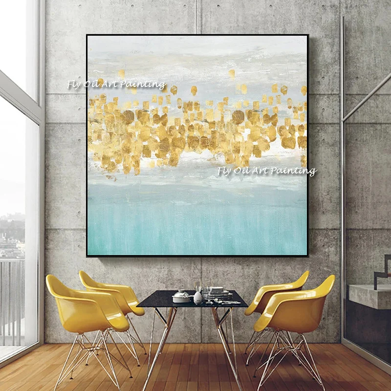 

The Best Blue Gold Colorful 100% Handmade Oil Painting Wall Pictures for Home Decoration Holiday Gift Graph on Canvas Picture