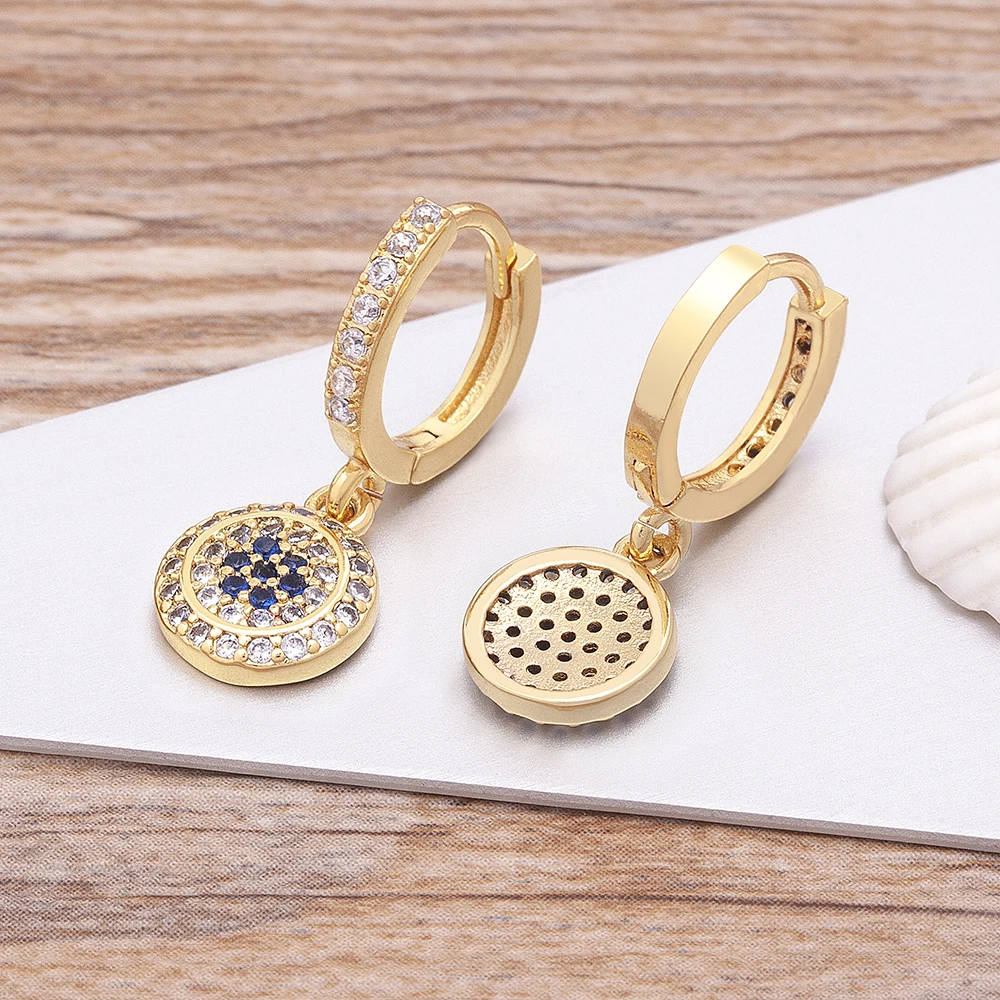 Nidin Neues Design Türkische blaue Evil Eye Drop Ohrringe für Frauen Zierliche Micro-Intarsien Zirkonia Creolen Weihnachtsgeschenke