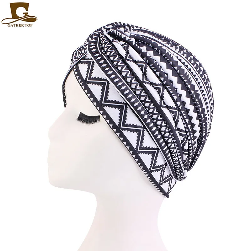 Neue Frauen Drucken Blume Knoten Krebs Rüschen Chemo Hut Beanie schal Turban Kopf Wrap Gestrickte Kappe Haarausfall Zubehör – Detail 17