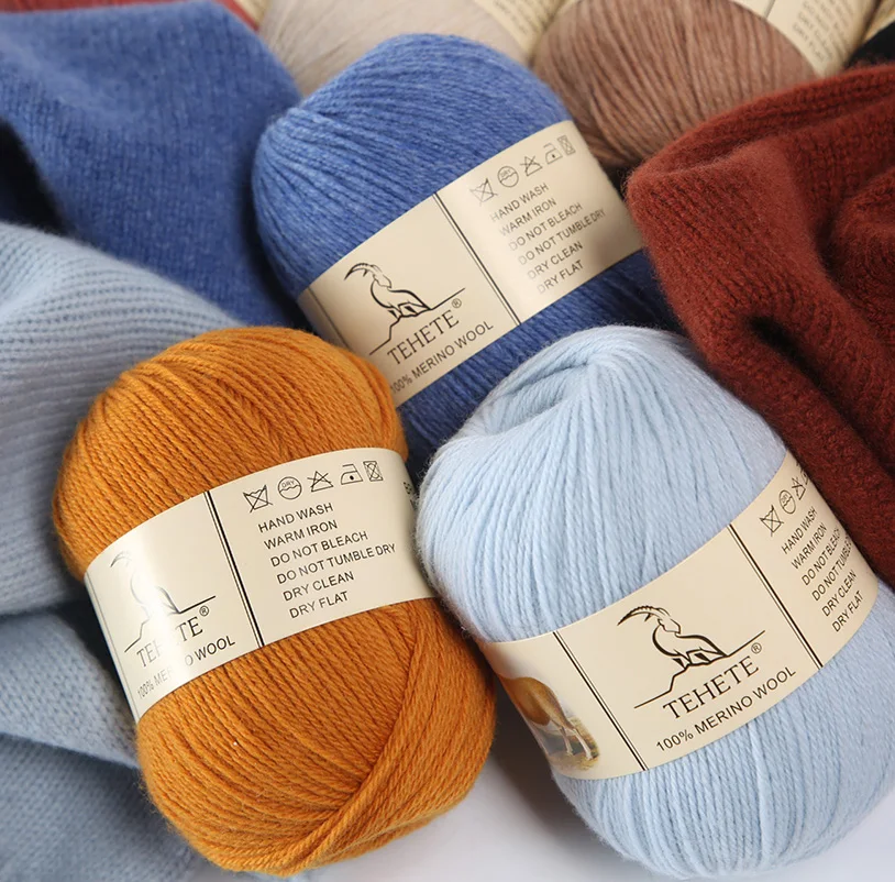 TEHETE 100% Merino Wool Yarn for Knitting 3-Ply Luxury Warm Soft Lightweight Crochet Soild Thread Beginner Sewing Clothing Scarf