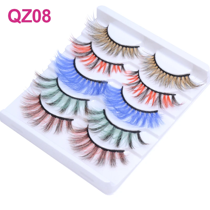 OKAYLASH 5 pairs Color False Eyelashes Set Mixed Pink Red Blue Purple 3D Colored Fake Lashes for Daily Makeup Halloween Cosplay