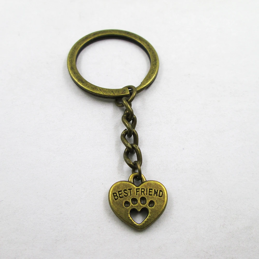 3pcs/lot  Bronze Tone with Heart Dog Paw  15x15mm charm keyring best frined,birthday  present ,pendant keychain