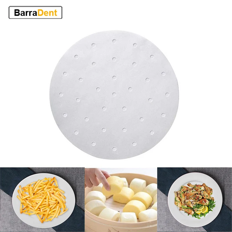 100pcs/Set 20cm Airfryer Accessories Air Fryer Paper Oilpaper Bun Cake Saucer Non-Stick Steaming Baking Cooking Pad