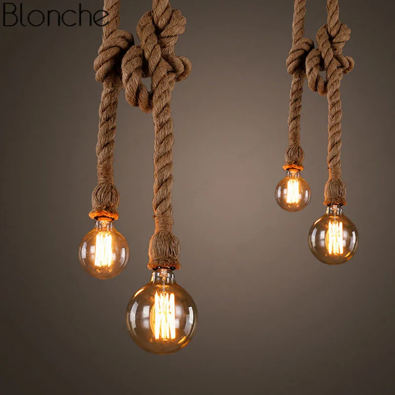 

Hemp Rope Pendant Lights Vintage Retro Industrial Hanging Lamp for Living Room Kitchen Home Loft Light Fixtures Decor Luminaire