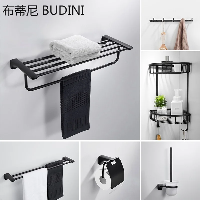 

Black 304 Stainless Steel Bathroom Hardware Set High Quality Towel Rack Paper Holder Bathroom Shelf Hooks Towel Holder