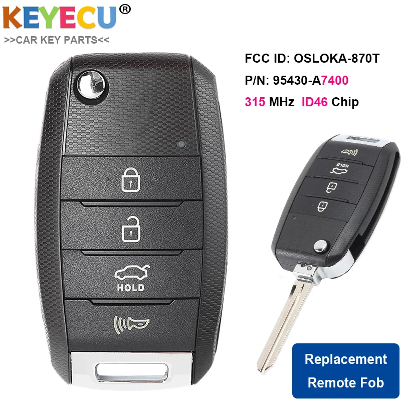 KEYECU Remote Key Fob FCC ID: OSLOKA-870T, 95430-A7400 for Kia Forte Forte5 Forte Koup 2013 2014 2015 2016 315MHz ID46 Chip