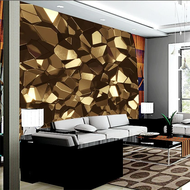 

wellyu Custom large-scale mural 3d abstract architectural space gold polygon paper living room bedroom sofa background wallpaper