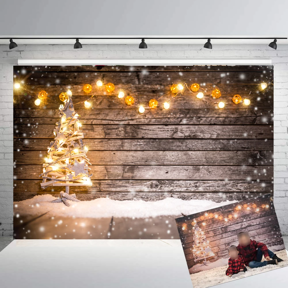 

BEIPOTO Christmas backdrop for photography brown wood floor Lights snowflake baby child Xmas party decor family picture B267