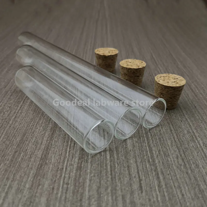 Outer Diameter 20mm Round Bottom Thickened Glass Test Tube Lab Glass Reagent Reaction Container with Cork Stopper