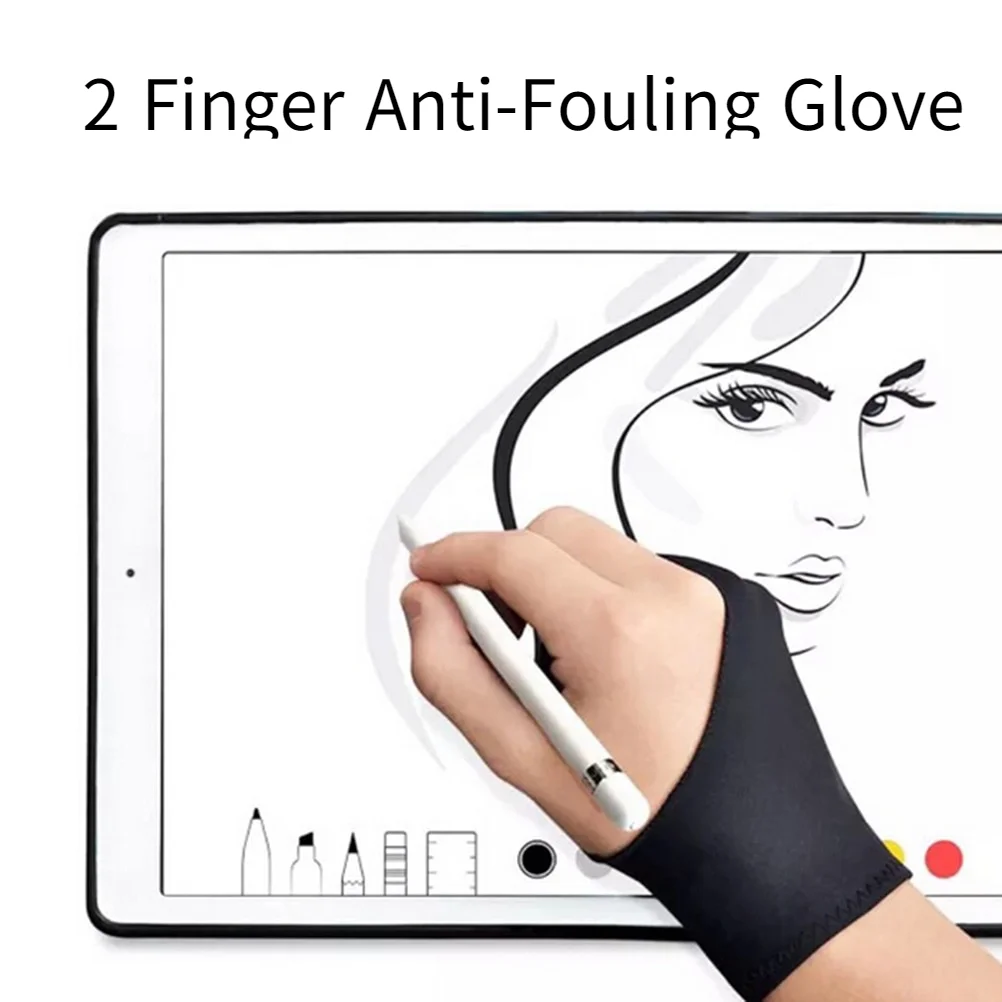 1pc Black 2 Finger Anti-fouling Glove,both For Right And Left Hand Artist Drawing For Any Graphics Drawing Tablet