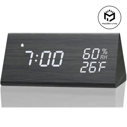 Réveil en bois, affichage de l'heure LED, chargeur USB, détection d'humidité et de température, réveil numérique pour Table de chevet