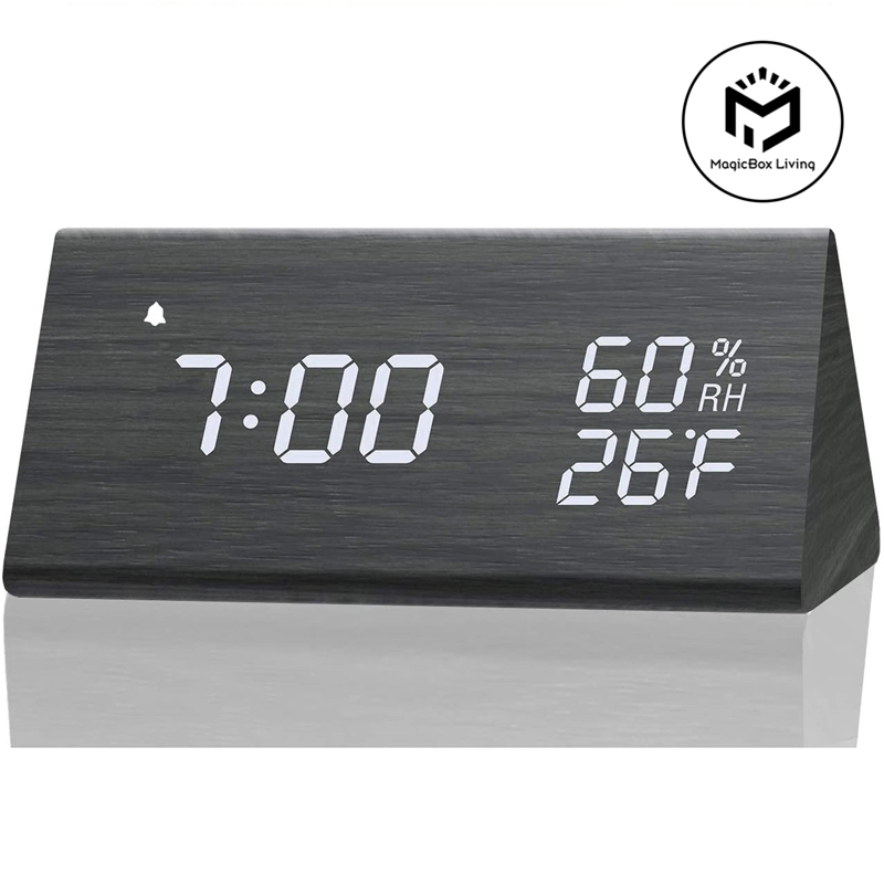  Wooden Alarm Clock Clock LED Time Display USB Charger Humidity and Temperature Detection Digital Alarm Clock For Bedside Table 