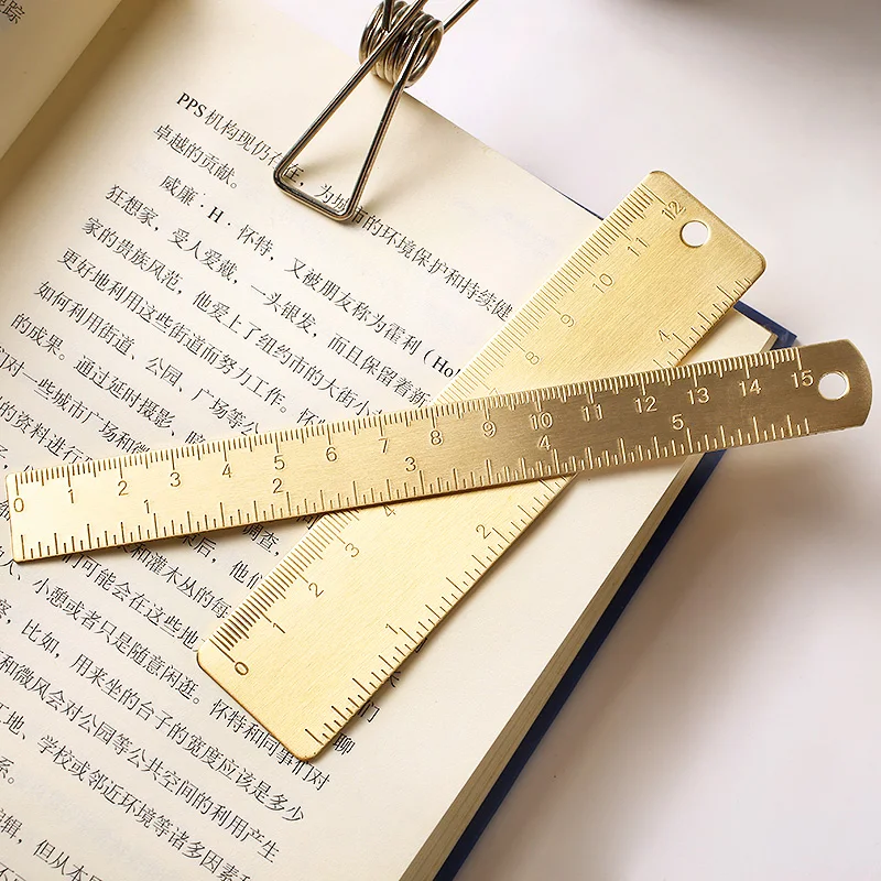 TUTU Vintage Brass Ruler Triangle Ruler Protractor Measure Tools, 12cm 15cm 18cm Ruler Kawaii Stationery Accessories H0432