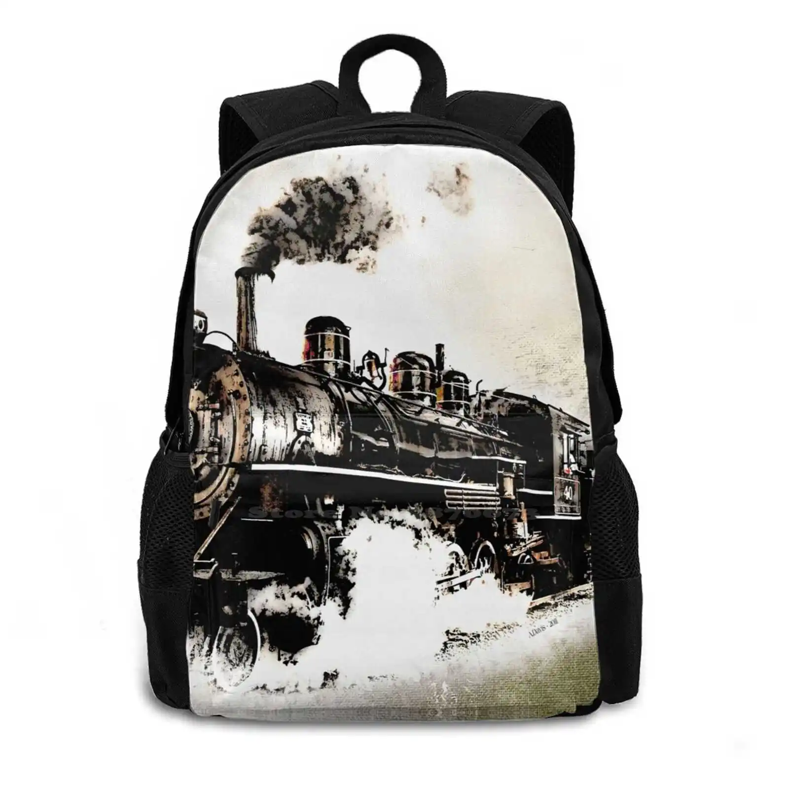 Vintage Steam Train Bag Backpack For Men Women Girls Teenage Steam Train Locomotive Engine Machine Carriage Powered Steampunk