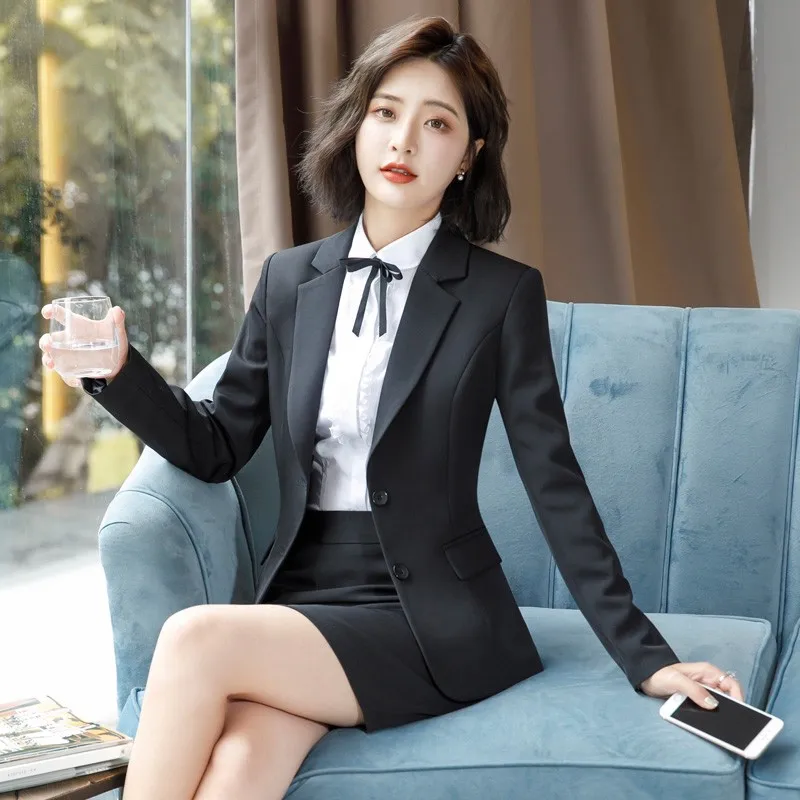 

IZICFLY Spring Autumn Fashion Gray Uniforms Business Suits with Trouser Elegant Slim Office Blazer Set For Women Work Wear