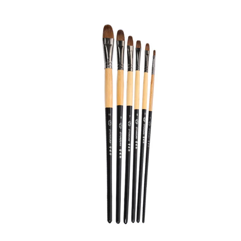 Long Rod Gouache Brush Langhao Round Head Brush Set 6-Pack Professional Acrylic Brush Oil Painting Brush Set