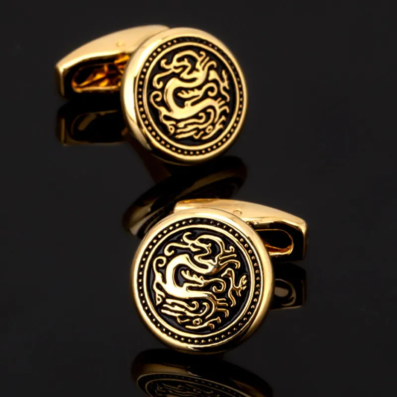 Golden CUFFLINKS NEW dice maple leaf music playing card Golden Dragon Cufflinks men\'s Wedding Shirt badge pin gifts wholesale