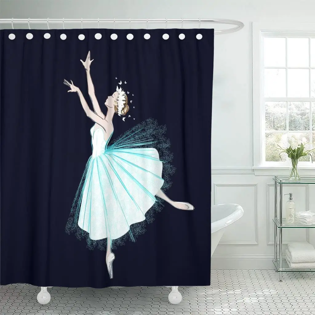 

Ballerina in Long Dress and Wreath of Butterflies Classical Shower Curtain Waterproof Fabric 60 x 72 Inches Set with Hooks