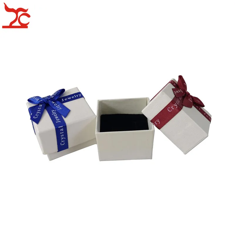 Fashion Color Paper Jewelry Gift Box Pink White Blue Ring Storage Organizer Gift Ribbon Box 5*5*3.8cm Wholesale 24Pcs/lot