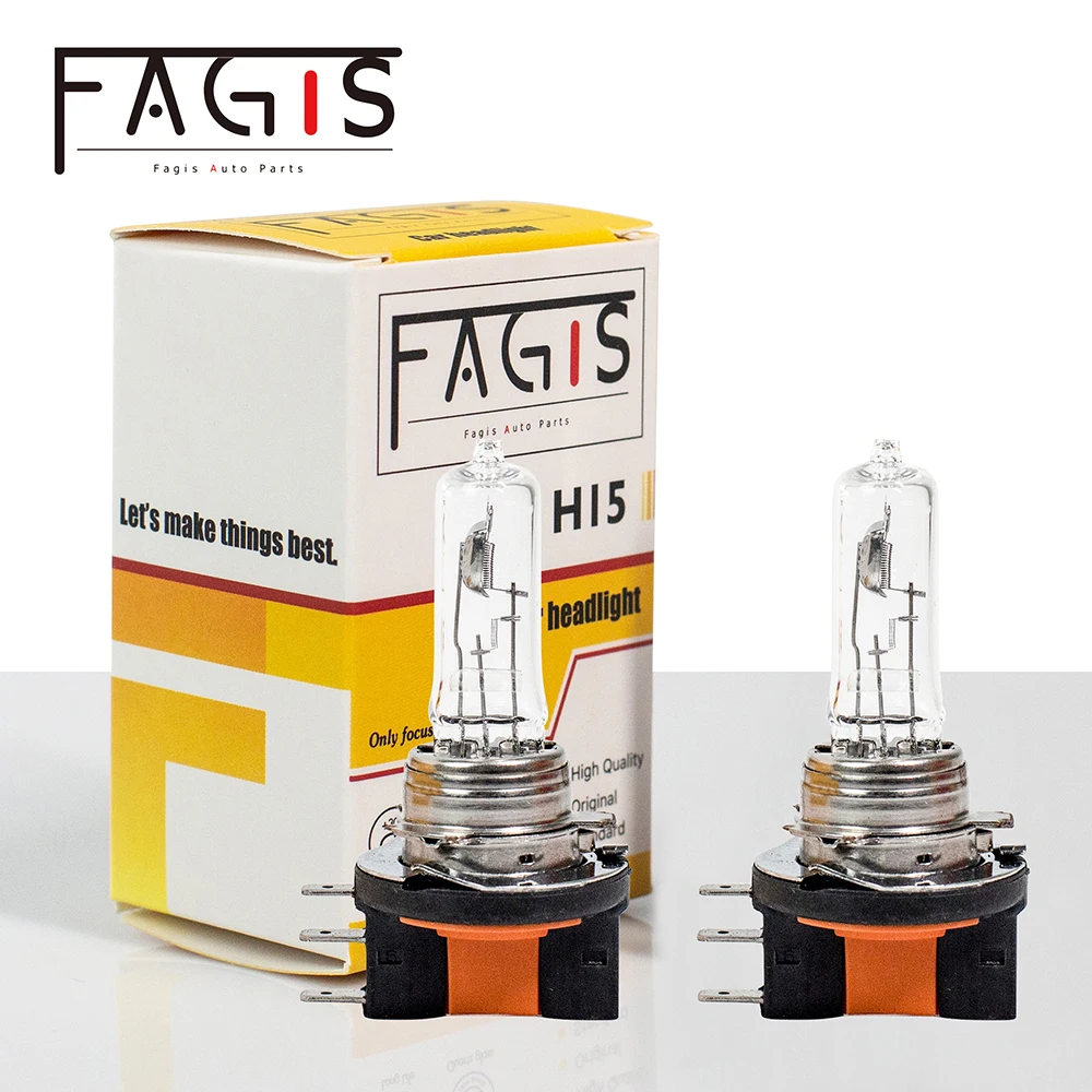 Fagis 2Pcs H15 12v 15/55w US Brand Transparent Glass Warm White Car Headlight Lamps Auto Halogen Bulbs Car Lights