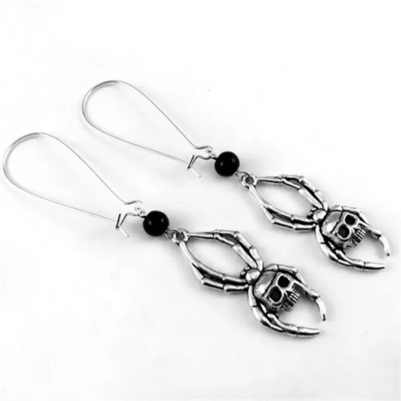 Gothic Spider Tunnel Earrings Skulls black glass crystal Silver Plated Kidney Hooks women Fashion Gifts Halloween jewelry new