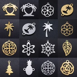 5pcs/lot Coconut Palm Tree DIY Charms 316 Stainless Steel Flower Leaf Pineapple Pendant Christmas Trees Connectors Charm