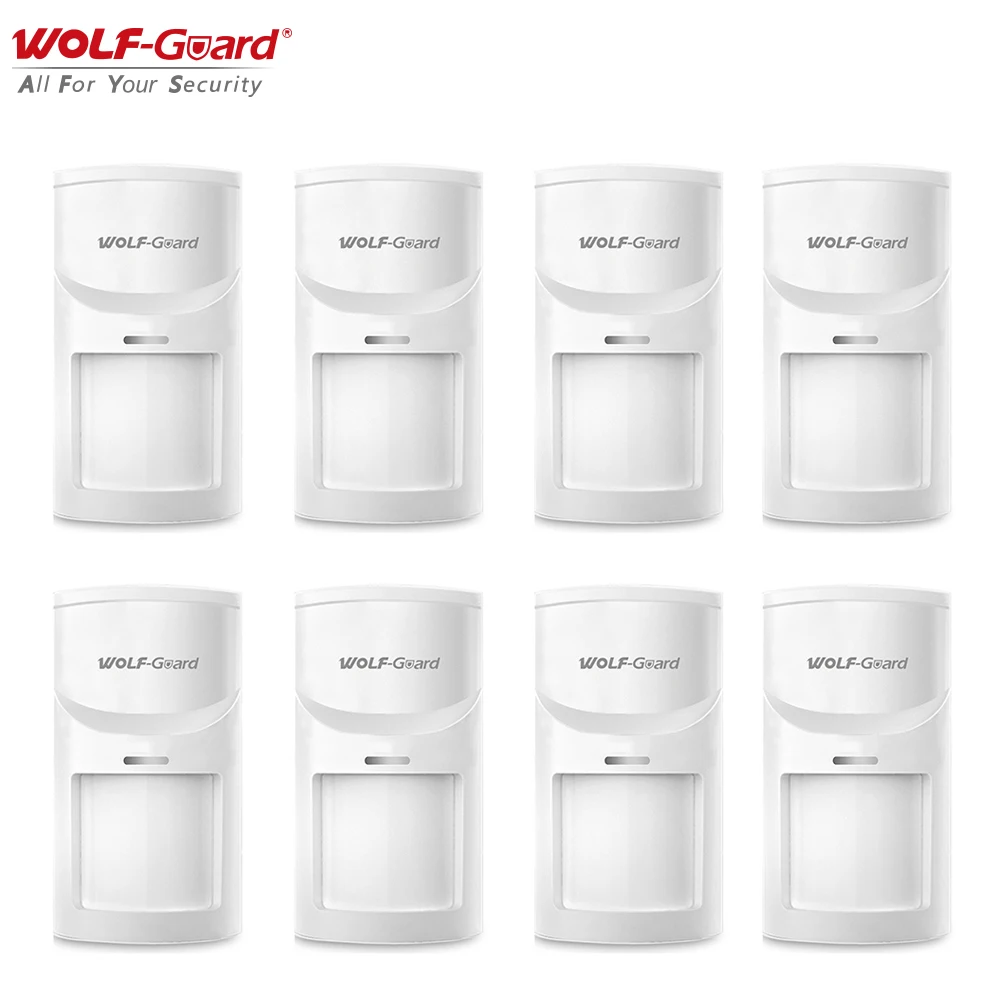 

8Pcs Wolf-Guard Wireless PIR Sensor Motion Anti-theft Human Body Detector for Home Security Alarm Burglar System 433MHz