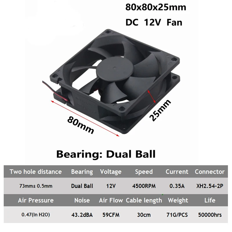 1 Chiếc Gdstime Tốc Độ Cao 2P 4500 Vòng/phút Ổ Bi 80 Mm 25 Mm 12V Làm Mát Máy Thiết Bị DC Quạt Làm Mát