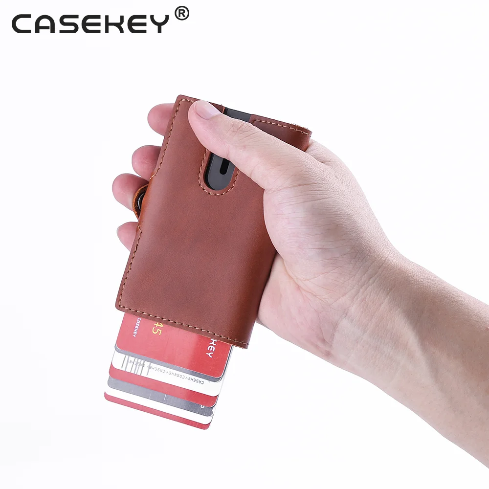 Genuine Leather RFID Credit Card Holder Men Blocking Sliding Wallet Card Holder Purse Carbon Fiber wallet