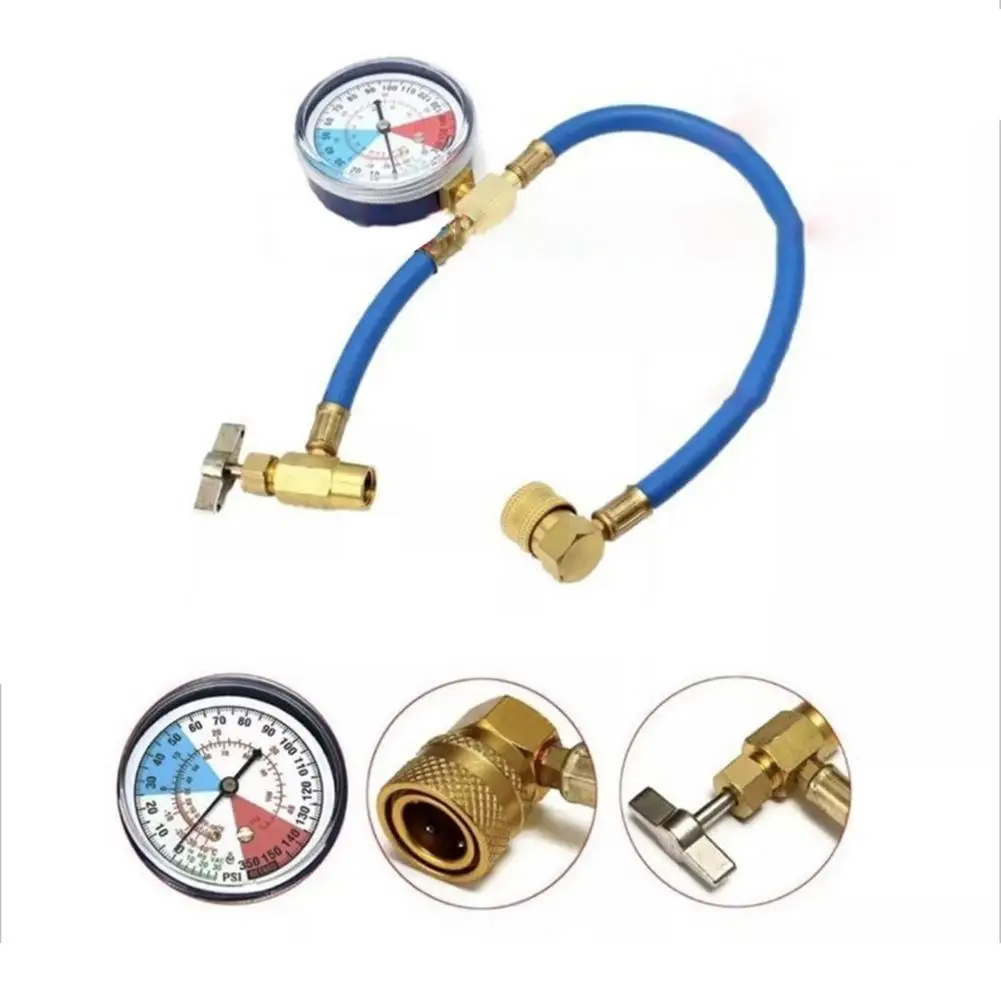 R134A Car Air Conditioning Refrigerant Charging Hose Kit With Pressure Gauge M14 Bottle Opening Adapter Fo Auto Replacement Part