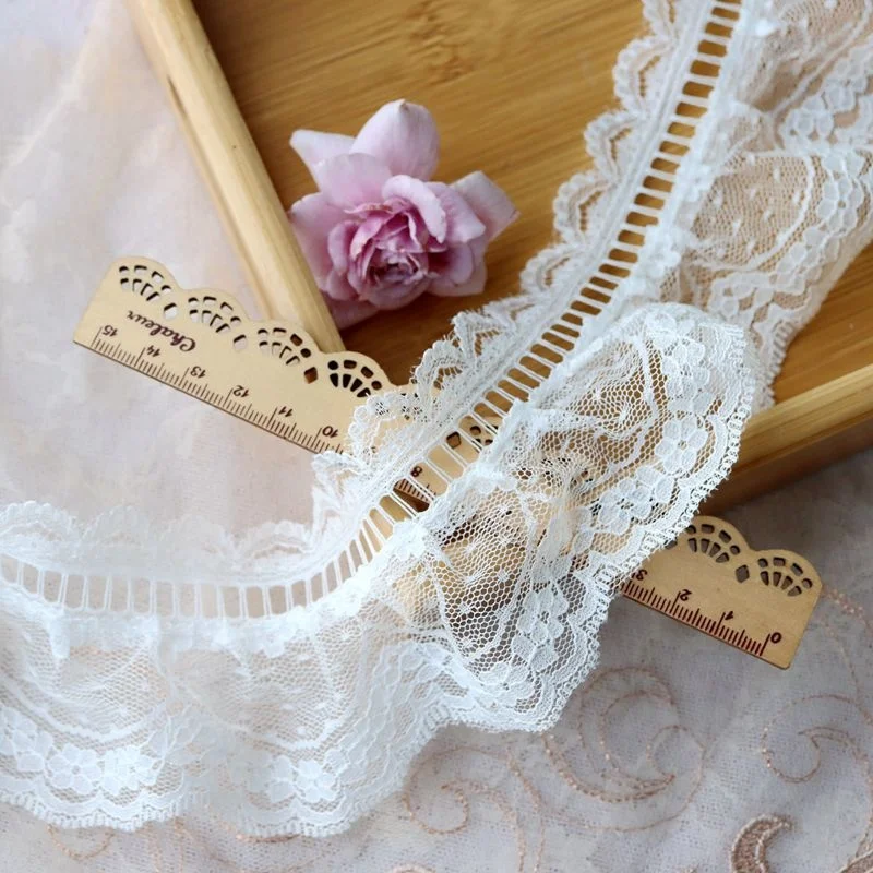 7.5CM szerokości biały miękki woal haftowane koronkowe przeszycia kołnierz mankiety Ruffles wykończenia suknia ślubna zasłony DIY szycia Fringe Decor