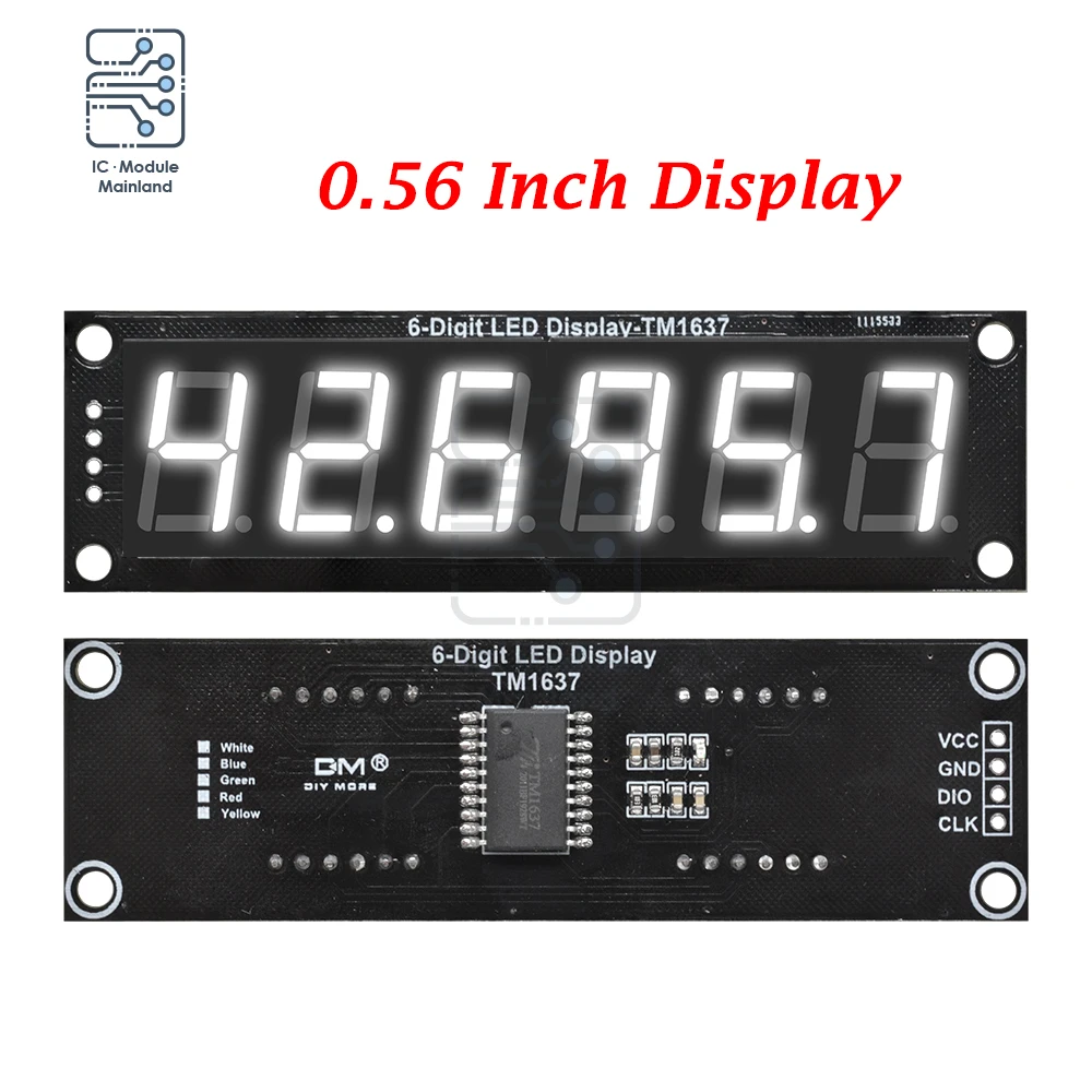 TM1637 6-Digit 0.36/0.56 inch 7 Segments Digital Tube Clock Module  Blue Yellow White Green Red LED Display For Arduino