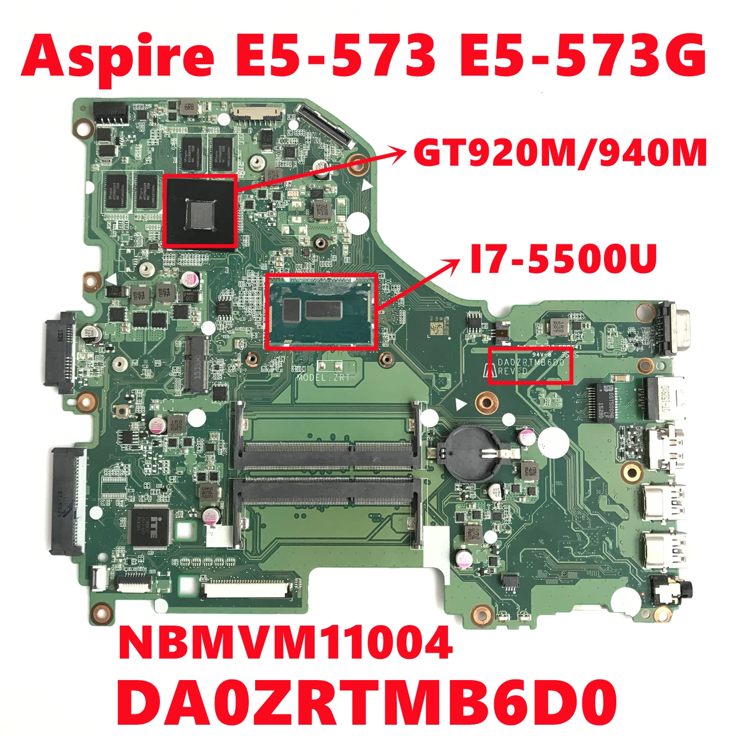 Nbmvm11004 mainboard para acer aspire E5-573 E5-573G computador portátil placa-mãe da0zrtmb6d0 com I7-5500U N16S-GT-S-A2 100% teste de trabalho