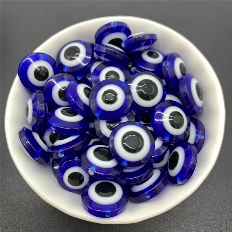 6/8/10/12/14MM Resin Spacer Beads Blue Oblate Evil Eye Beads Stripe Spacer Beads For Jewelry Making