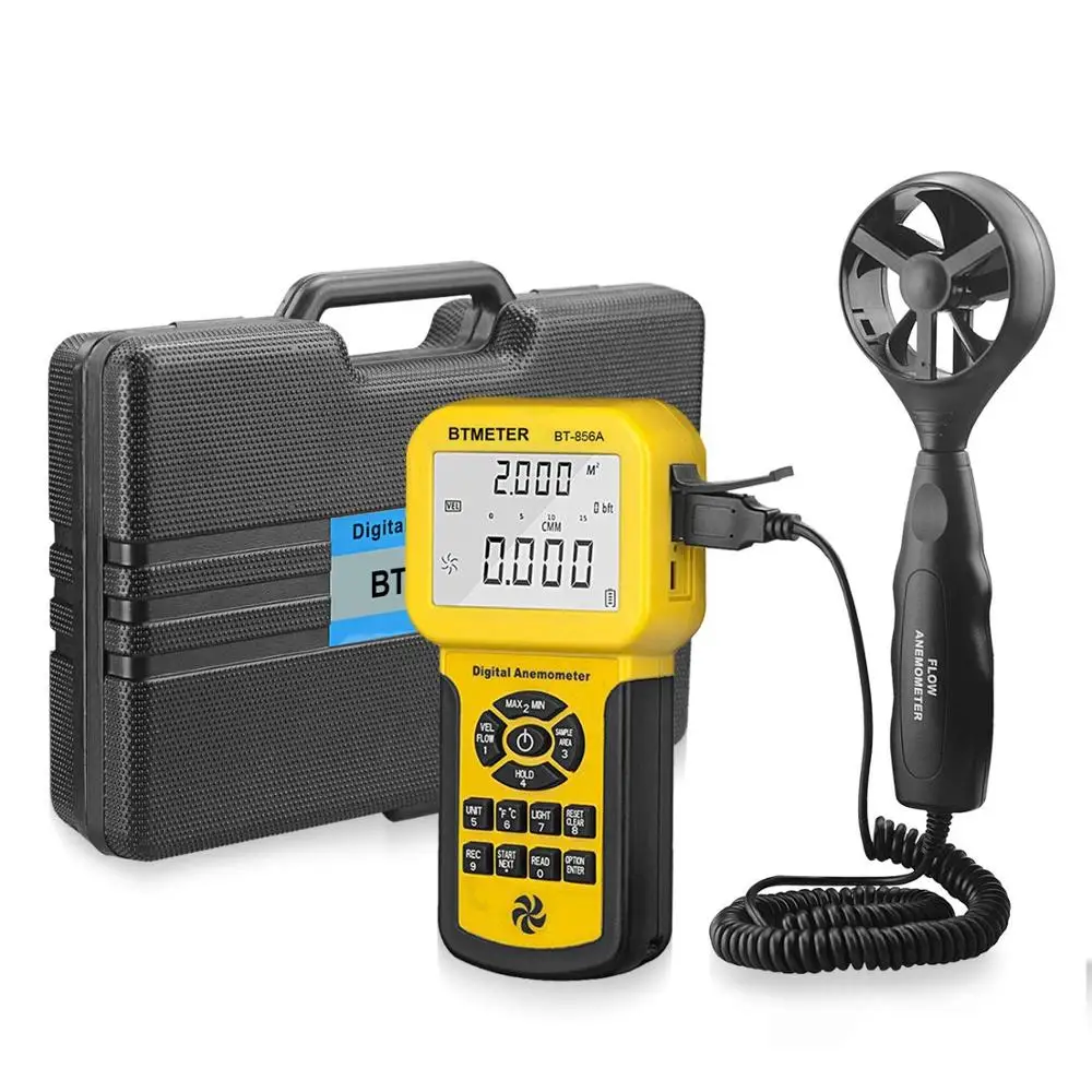 BT-856A anemometr cyfrowy Pro CFM mierzy prędkość wiatru przepływ wiatru, Tester Temp. Wiatru dla miernika prędkości przepływu powietrza HVAC z USB